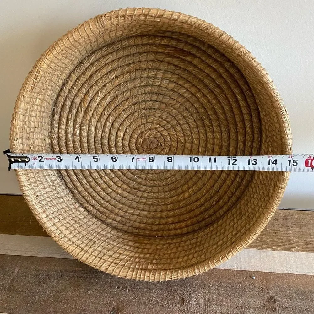 Decorative Basket Natural & Silver Round Woven Seagrass Boho Coastal Farmhouse